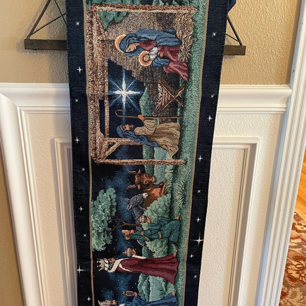 Vintage Nativity Scene Tapestry Table Runner Gorgeous and Sturdy!
